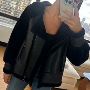 Genuine Shearling Navy Moto Jacket